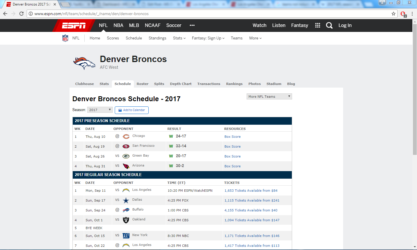 One Page 2017 NFL Schedule